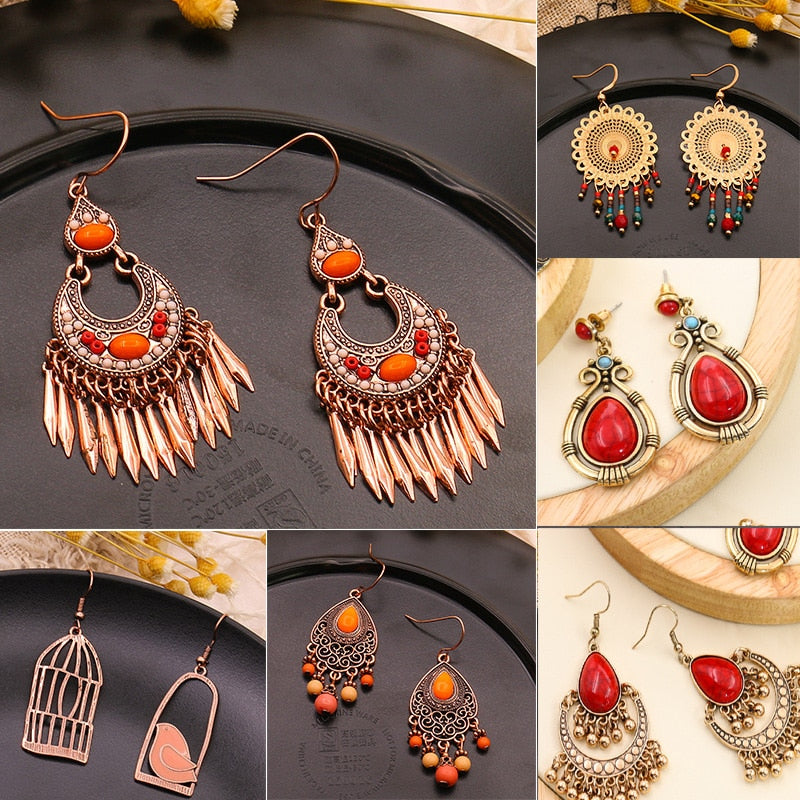 Exknl Big Long Drop Earrings for Women Geometric Bell Bohemian Cross Vintage Tassel Flower Earrings Fashion Jewelry Accessories - Charlie Dolly