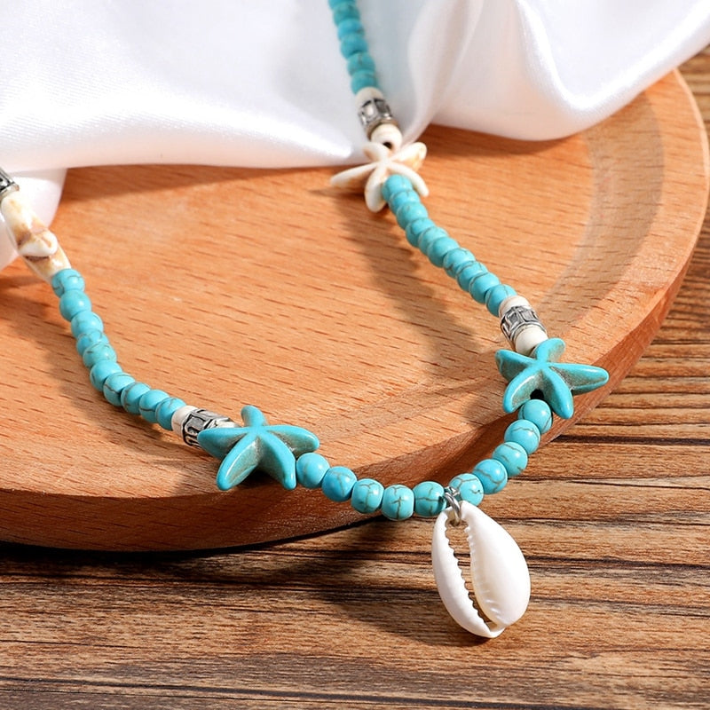 Bohemian Natural Stone Shell Pendant Short Necklace for Women Starfish Beads Chokers Female Collar Summer Jewelry - Charlie Dolly