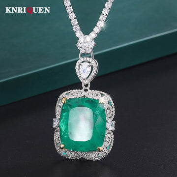 Luxury Vintage 20*23mm Emerald Pendant Tennis Chain Necklace for Women Lab Diamond Cocktail Party Fine Jewelry Accessories Gift - Charlie Dolly