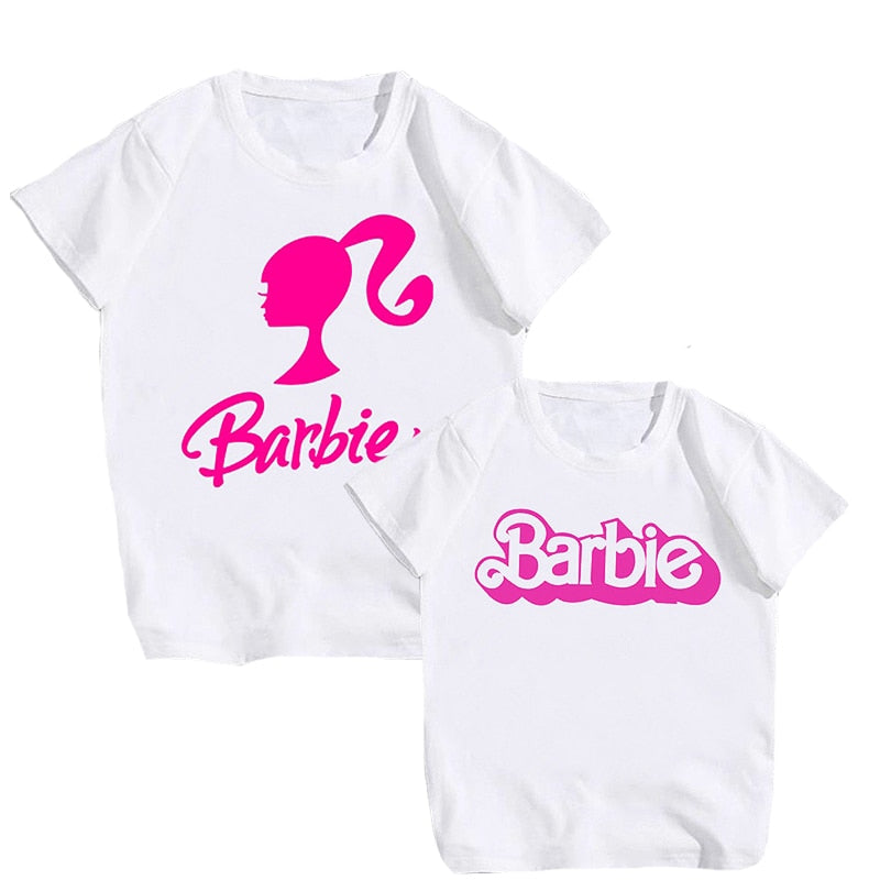 2023 Kawaii Barbie Children Short Sleeves Anime Cartoon Girls Boys Round Neck T-Shirt Soft All-Match Y2K Kids Clothes Streetwear - Charlie Dolly