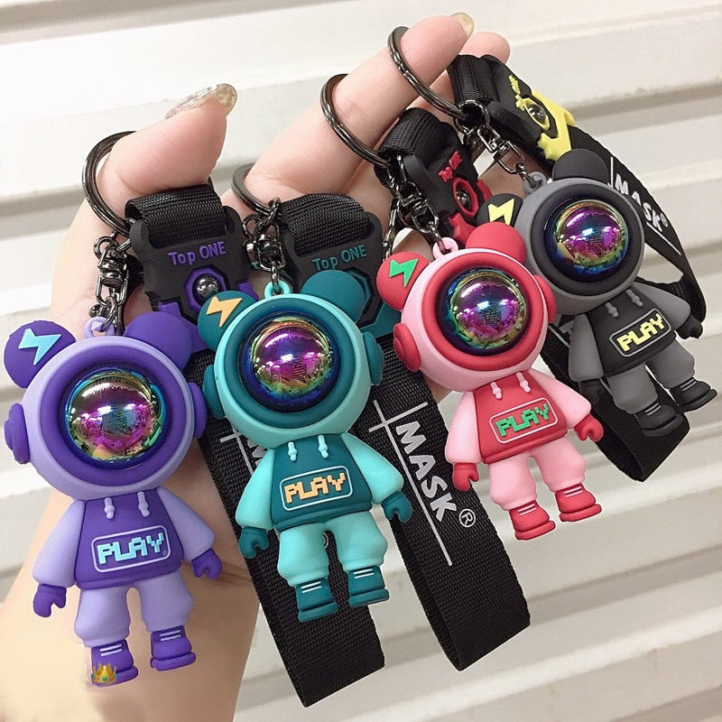 Cartoon Cute Lightning Bear Keychain Astronaut Bear Doll Keyring Bag Pendant Couple Car Keyholder Creative Bag Charm Accessories