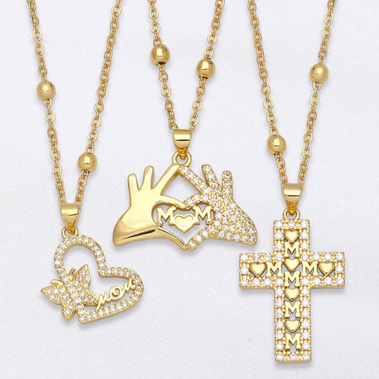 Andralyn Ornamentchoker Letters MOM Love Cross necklace N038
