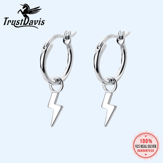 TrustDavis Genuine 925 Sterling Silver Unique Shaped Piercing Huggie Lightning Hoop Earring For Women Sterling Silver DA545 - Charlie Dolly