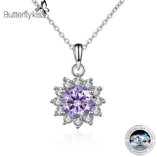 Butterflykiss In 925 Sterling Silver Sunflower Pendant Necklace For Women 1.0CT VVS1 Moissanite Diamond Wedding Jewelry Gift - Charlie Dolly