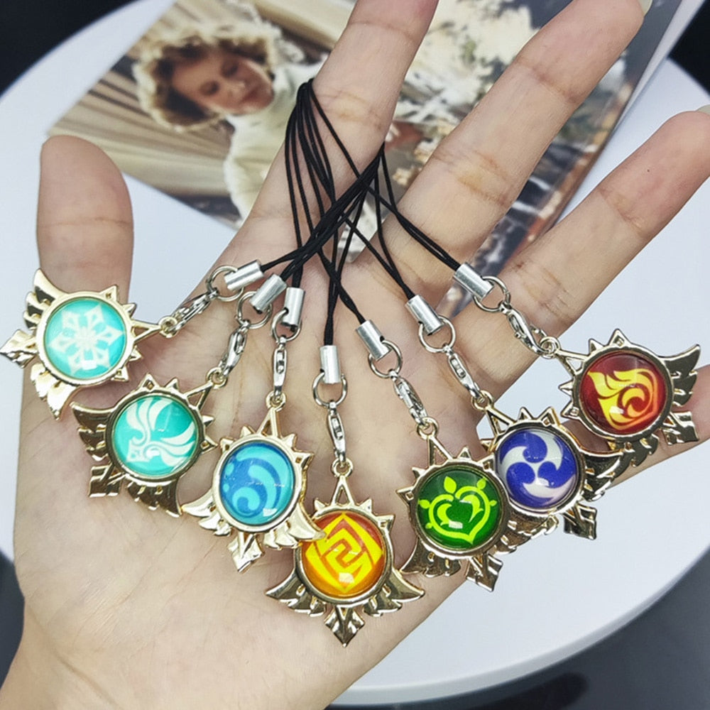 Game Genshin Impact Keychain Luminous 7 Element Double-Side Glass Pendant Weapons Eye Of Original Keyring Phone Charms Souvenir - Charlie Dolly