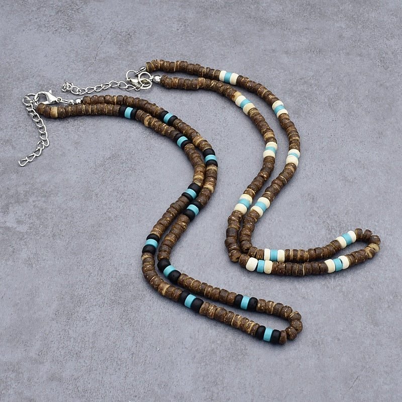 Natural Coconut Shell Necklace Men Minimalist Choker Necklace for Hombre Boy Vintage Beads Short Necklace Present for Him - Charlie Dolly