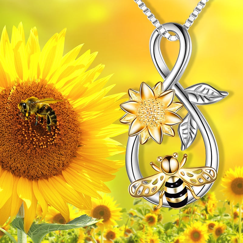 Bee Sunflower Necklace Flower Men's and Women's Collar Pendant Personality Fashion Send Girlfriend Birthday Christmas Gift - Charlie Dolly