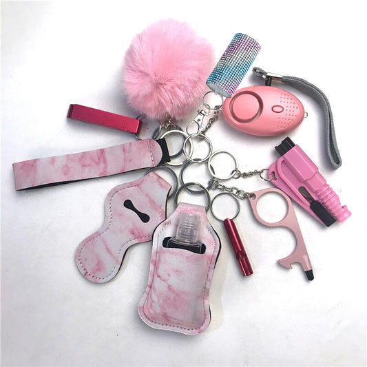 11pcs Self Defense Keychain Multi Use Keyring Alarm Self Rescue in Danger Jewelry Set for Women