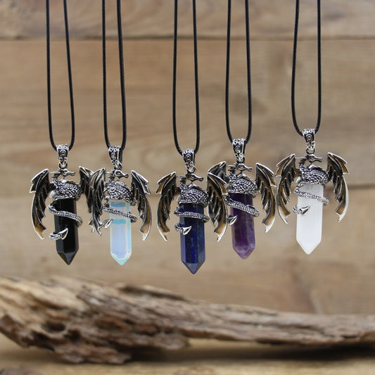 Quartz Dragon Man Necklace Gem Stone Healing Crystal Hexagonal Pendant Lapis Amethysts Animal Vintage Jewelry for Women - Charlie Dolly