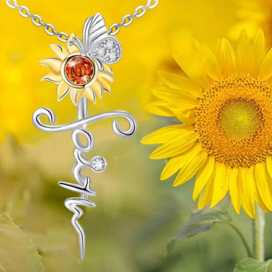 Fashion Income Sunflower Pendant Cross Pendant Necklace Ladies Romantic Flower Jewelry Anniversary Birthday Party Religious Gift