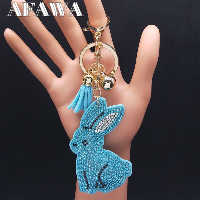 Fashion Lovely Rabbit Keychain for Women Gold Color Crystal Cute Animal Pendant Key Ring Jewelry porta chaves mulher KXHK67S01 - Charlie Dolly
