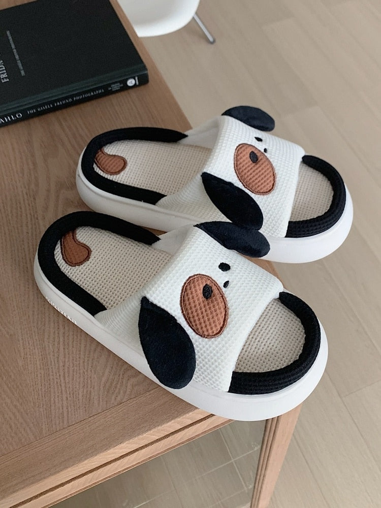 Cartoon Dog Thick Sole Linen Slippers Couples Home Four Seasons Anti Slip Cotton Linen Slippers Women Spring Summer Slipper - Charlie Dolly