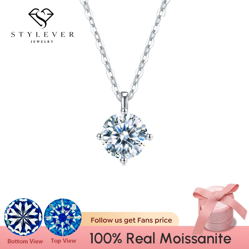 Stylever Luxury Certified Moissanite Diamond Classic Round Pendant Necklace for Women 925 Sterling Silver Chain Wedding Jewelry