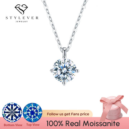 Stylever Luxury Certified Moissanite Diamond Classic Round Pendant Necklace for Women 925 Sterling Silver Chain Wedding Jewelry