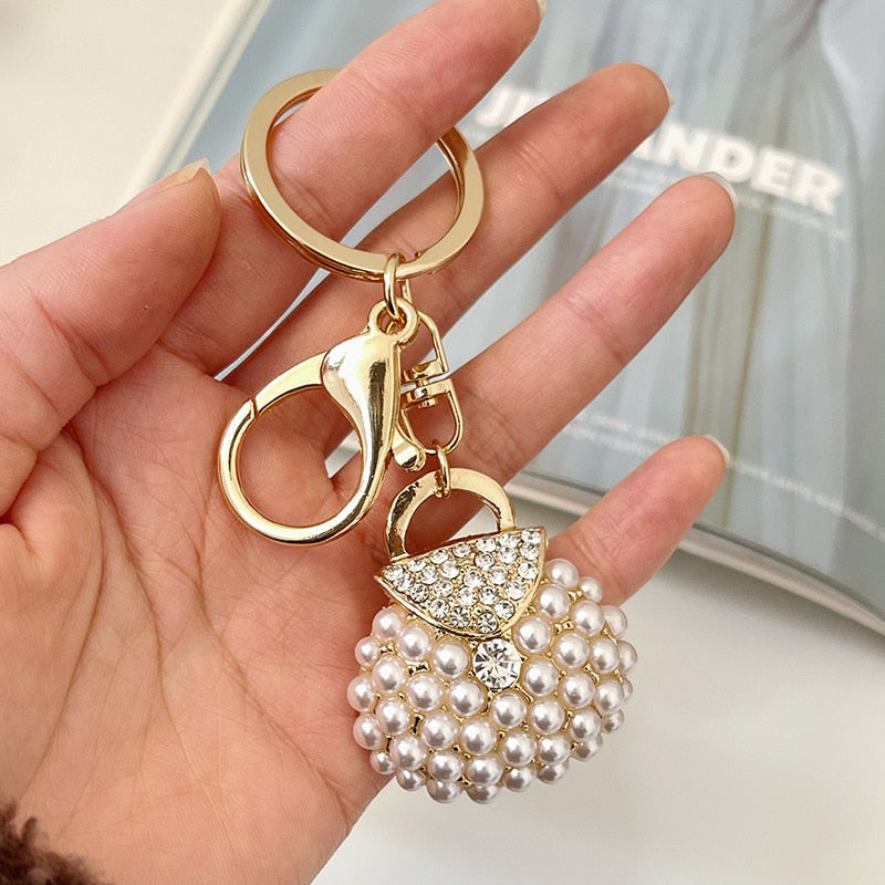 2023 Creative Imitation Pearl Handbag Keychains for Women Bag Charm Pendant Car Key Ring Female Fashion Key Chains Cute Keyrings - Charlie Dolly