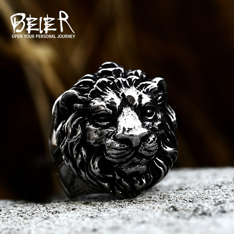 BEIER Punk Male Female Lion Heads Finger Stainles Steel Animal Rings For Men And Women Vintage Personality product BR8-676 - Charlie Dolly