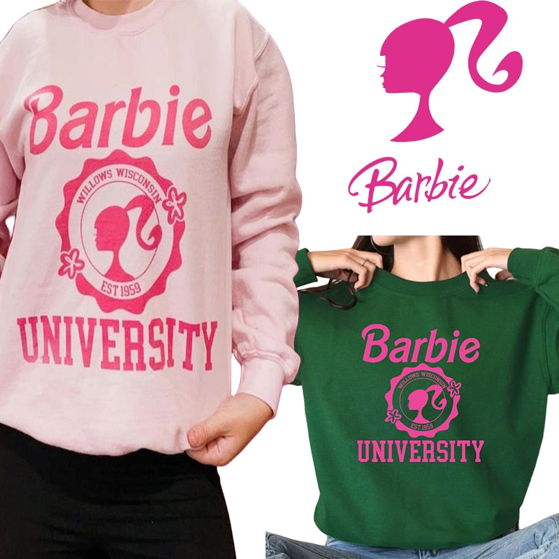 Barbie English Hoodie Fashion Ladies Soft Loose Round Neck Sweater Y2K Girls All Match Long Sleeve Tops Coat Sweatshirt Gifts - Charlie Dolly