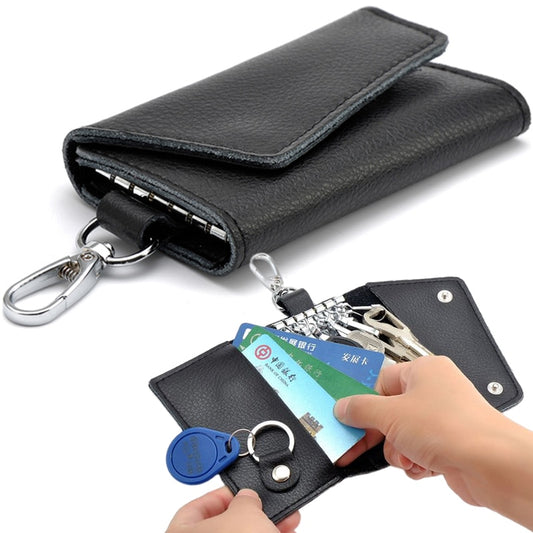 Genuine Leather Zipper Credit Card Case Small Key Wallets Keychain for  Women Men