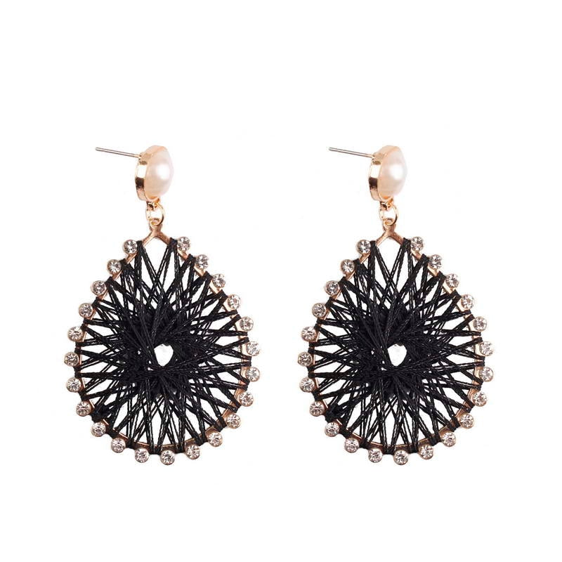 Pave Crystals Twisted Knitted Lace Pearls Beaded Studs Teardrop Dangle Drop Earrings for Women Trendy Chic Jewelry Wholesale - Charlie Dolly