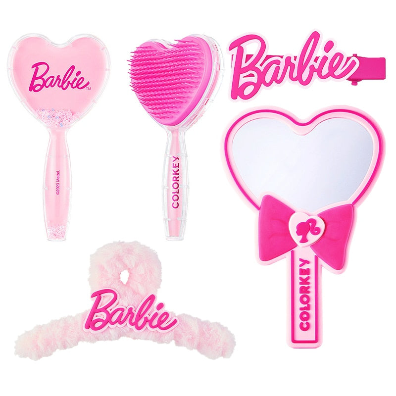 Fashion Girls Barbie Cosmetic Handheld Mirror Anime Kawaii Pink Hairpin Shark Clip Comb Ladies Handle Makeup Mirrors Accessories - Charlie Dolly