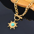 SINLEERY Stainless Steel Blue Stone Sunflower Pendant Necklace For Women Gold Color Chain Fashion Jewelry DL087 SSB - Charlie Dolly