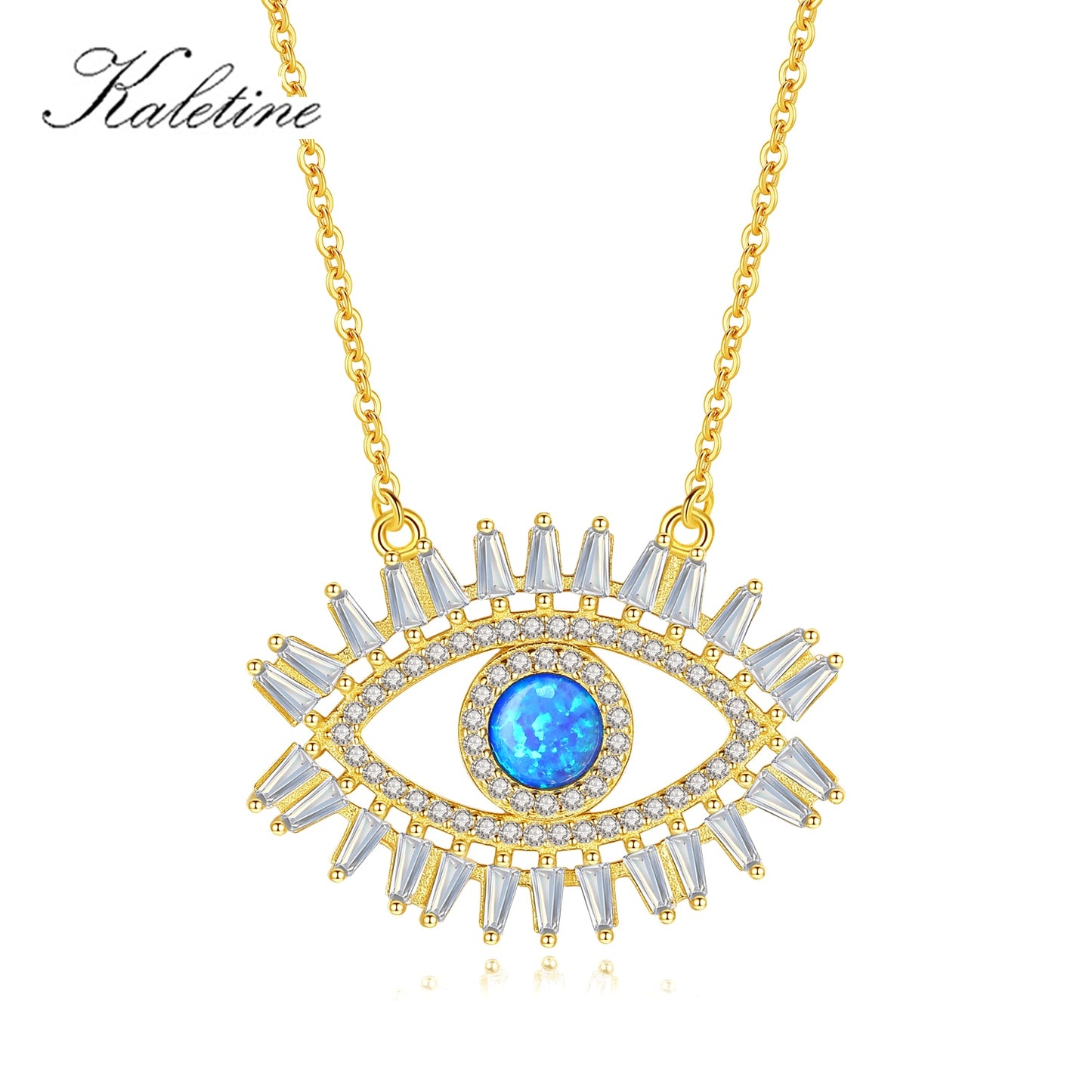 KALETINE 925 Sterling Silver Evil Eye Necklaces Women Gift Crystal CZ Lucky Turkish Blue Eye CZ Necklace Fine Turkey Jewelry