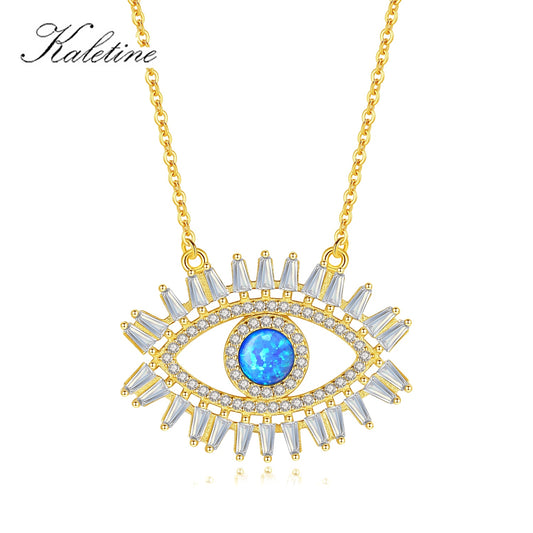 KALETINE 925 Sterling Silver Evil Eye Necklaces Women Gift Crystal CZ Lucky Turkish Blue Eye CZ Necklace Fine Turkey Jewelry - Charlie Dolly