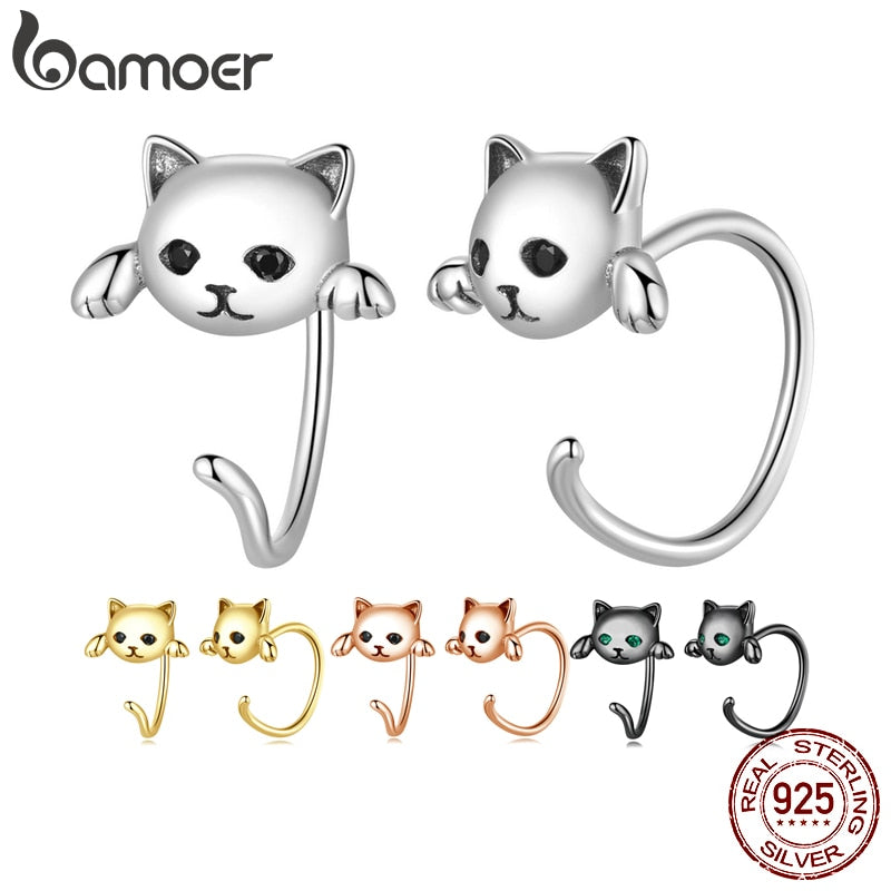 BAMOER Genuine 925 Sterling Silver Minimalist Cute Tail Stud Earrings for Women Animal Fashion Jewelry Orecchini 4 Colors SCE965 - Charlie Dolly
