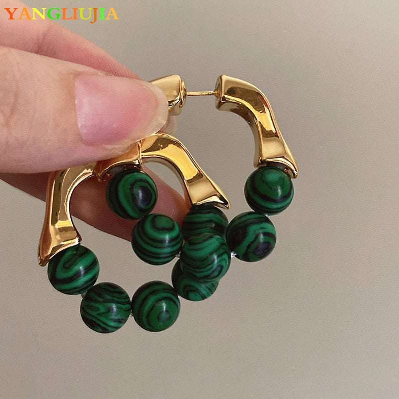 The Green Beads Metal Earrings European And American Style Hip-hop Punk Personality Fashion Stud Earrings Ms Travel Accessories - Charlie Dolly
