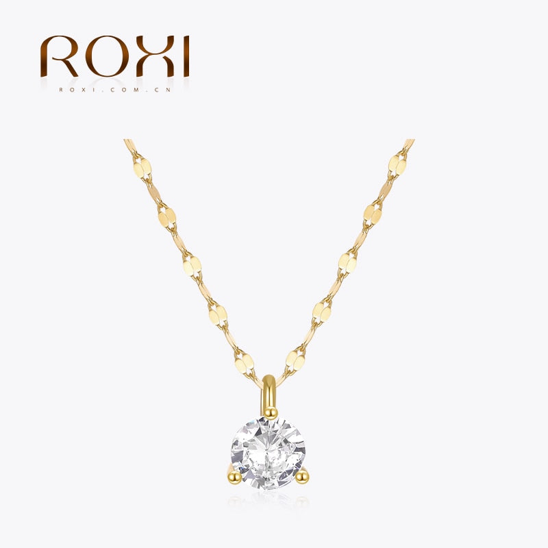 ROXI 100% 925 Sterling Silver Classic Single Round Crystal Pendant Wedding Anniversary Necklace For Women Bijoux Argent 925 Gift - Charlie Dolly