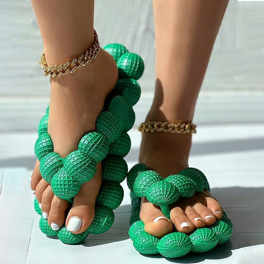 Outdoor Soft Bubble Flip Flops Summer Slides For Women Close Toe Slippers Bubble Massage Litchi Sandals Brand Sandals Men Clogs - Charlie Dolly
