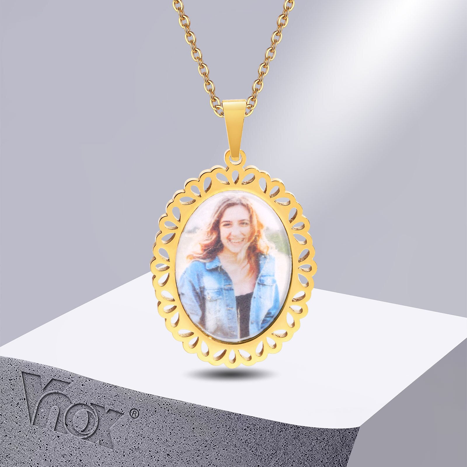 Vnox Free Custom Photo Picture Necklaces for Women, Personalize Words Stainless Steel Pendant,Mothers or Lover Gifts Jewelry - Charlie Dolly