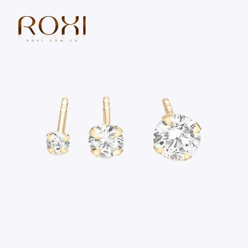 ROXI 3PCS 2/3/4mm 925 Sterling Silver Four-claw Solitaire Piercing Earrings for Women Girls Lovely Round Cartilage Stud Earring