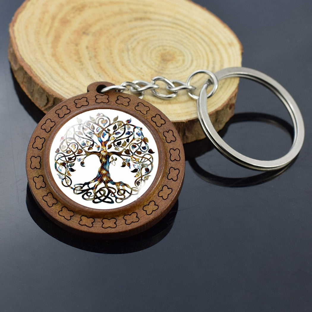 Retro Wooden Keyrings Celtic Tree of Life Photo Glass Cabochon Keychain Holder Key Rings Charm Jewelry gifts Keychain for Women - Charlie Dolly