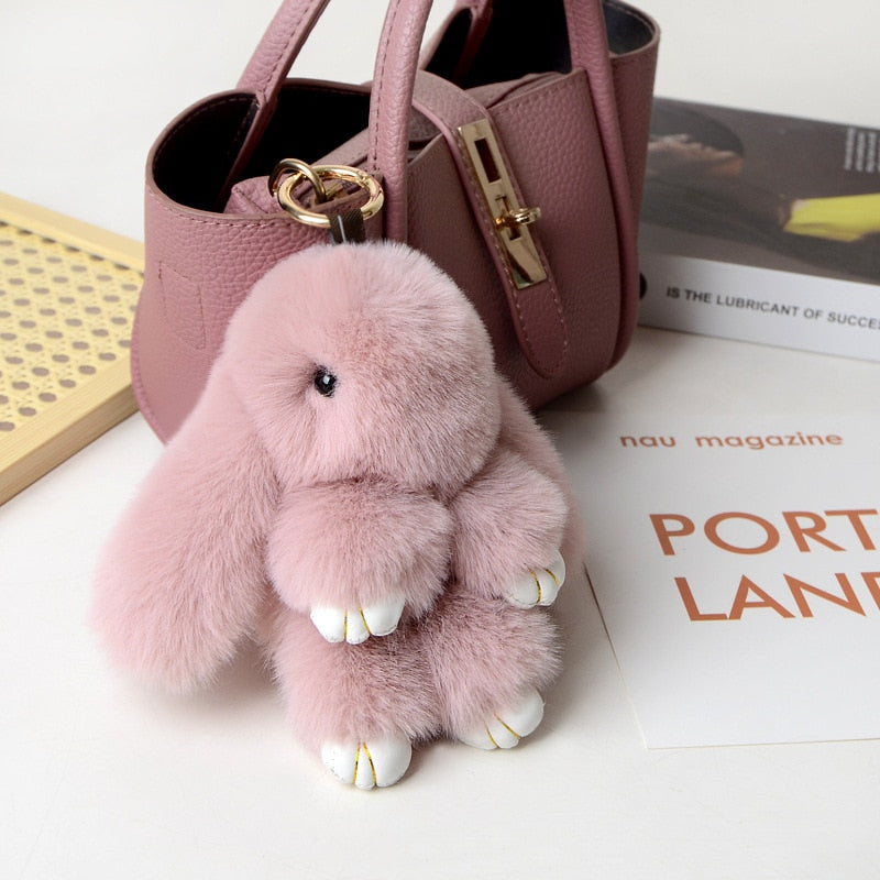 15CM Charm Real Fur Pompom Rabbit Keychain For Luxury Women Bag Men Car KeyRing Girl Gifts Cute Doll Plush Key Chains Pendent - Charlie Dolly
