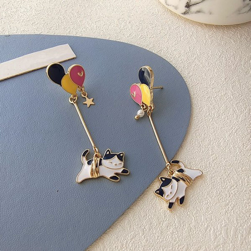 Cute Enamel Cat Balloon Stud Earrings for Women Fashion Drop Rabbit Flower Heart Colorful Jewelry Dangle Wedding Party Girl Gift - Charlie Dolly