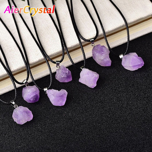 Natural Amethyst Irregular Rough Stone Pendant Clavicle Transparent Quartz Lady Fashion Jewelry Healing Lucky Necklace Gift - Charlie Dolly