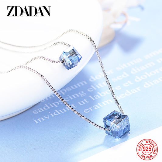 ZDADAN 925 Sterling Silver Square Crystal Necklaces For Women Fashion Wedding Jewelry Gift - Charlie Dolly