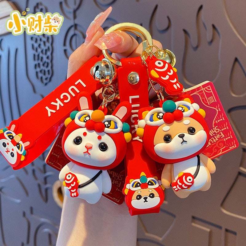 Cartoon Rich Shiba Inu Famous Painting Keychain Cute Lucky Rabbit Shiba Inu Doll Keyring Women Couple Bag Pendant Key Chains - Charlie Dolly