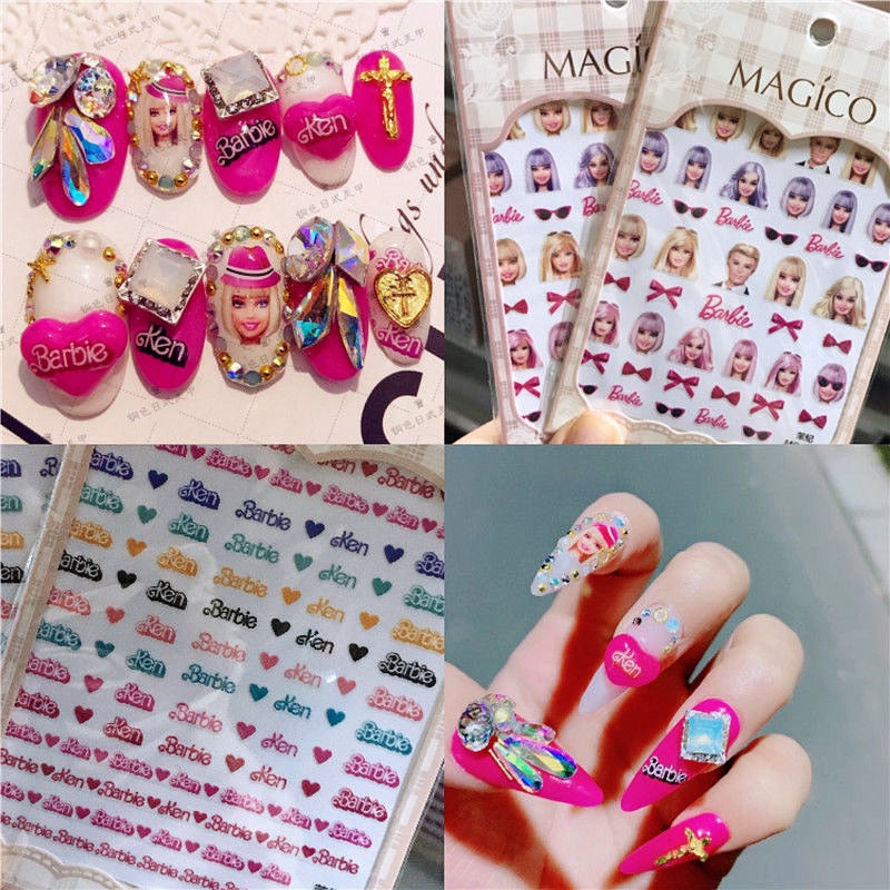 1Pc Kawaii Barbie Nail Stickers Anime Cartoon Girls Diy Waterproof Manicure Nail Art Accessories Princess Nails Decals Gifts Toy