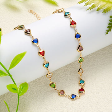 Vintage Rainbow Crystal Heart Choker Necklace for Women Gold Color Chain Boho Jewelry Statement Summer Beach Gift Collar - Charlie Dolly