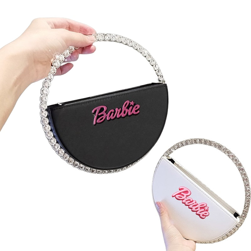 2023 Barbie Letter Clutch Bag Fashion Women Diamond Handbag Wallet Y2K Girls Pu Rhinestone Round Tote Bags Shopping Pouch Gifts - Charlie Dolly