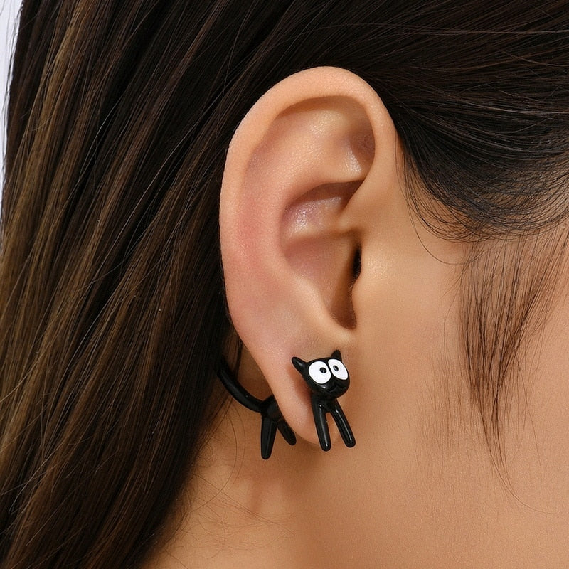 Cute Black Cat Stud Earrings for Women 
