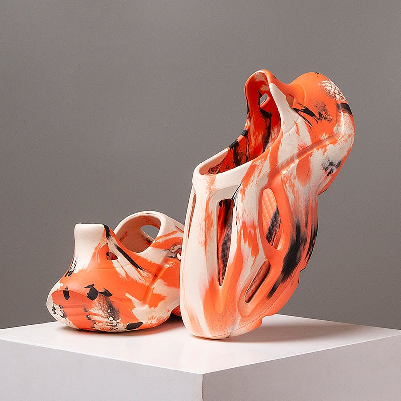 Men's Slippers Summer Soft EVA Beach Hole Shoes Outdoor Women's Slide Non-slip Tie-dyed Designer Personalized Hollow Shoes 36-47 - Charlie Dolly