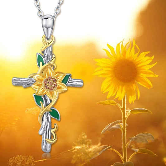 Ladies Exquisite Sunflower Cross Necklace Pendant Adjustable Exquisite Cross Pendant Jewelry Birthday Gift for Mom Girl Wife - Charlie Dolly