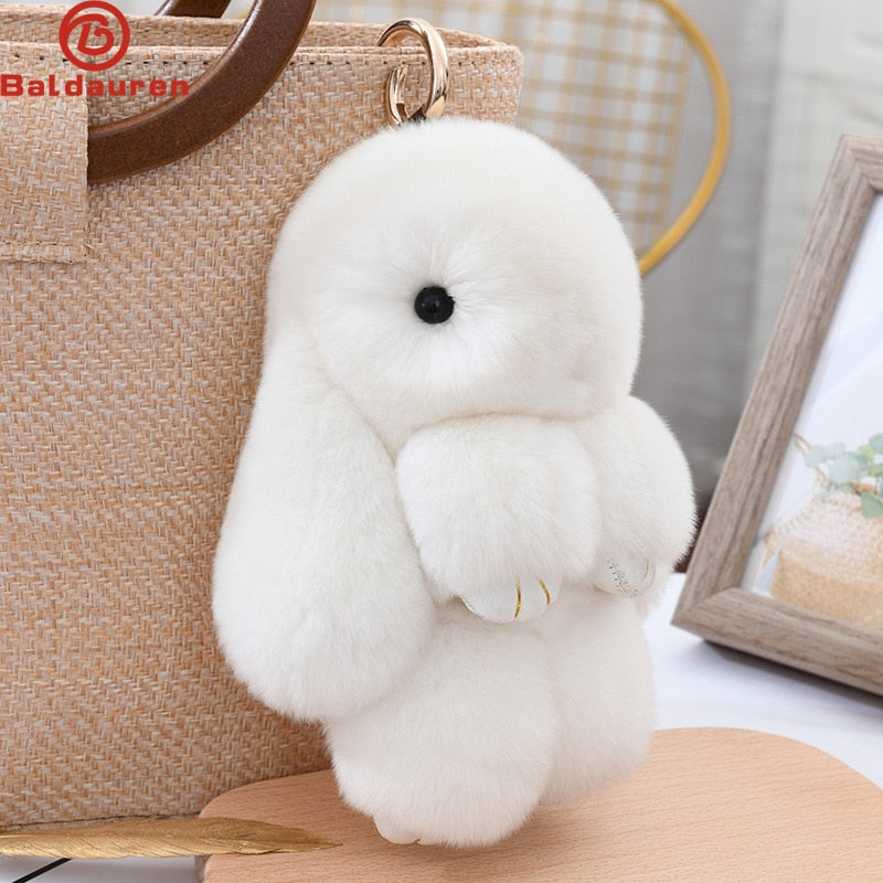 Three Model Size 100% Natural Rex Rabbit Fur Cute Fluffy Bunny Keychain Real Fur Key Chains Bag Toys Doll Lovely Keyring Pendant - Charlie Dolly