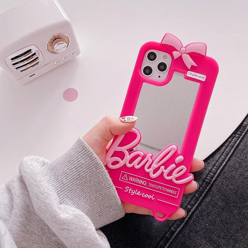 Kawaii Barbie Phone Case for 11 12 13 14 Pro Max Mini Xsmax Xr Xs X 6 7 8 Plus Se Anime Doll Pendant Fashion Cover with Mirror