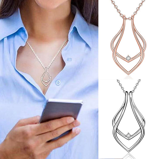 Zinc Alloy Simple Ring Holder Pendant Necklace Geometric Clear Rhinestone Necklace Women Fashion Jewelry Gift 42cm(16 4/8&quot;) Long - Charlie Dolly