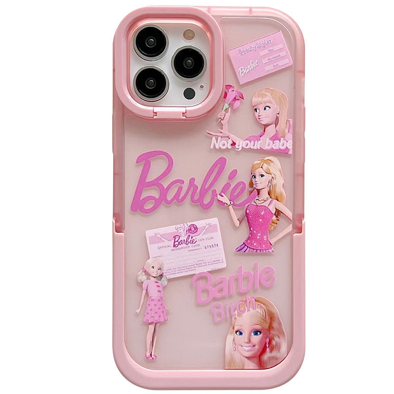 Ins Pink Barbie Princess Doll Stand Iphone 14Promax Case Y2K Girls Transparent Protective Holder Female Soft Smartphone Shell