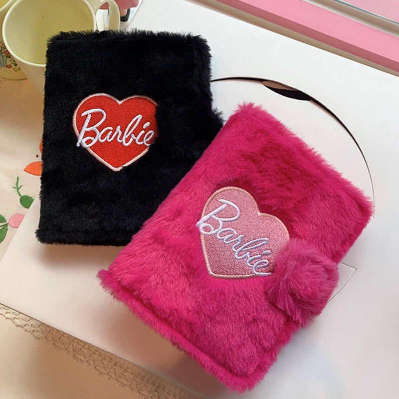 Barbie Kawaii Pink Plush Notebook Anime Cartoon Girls Portable Pocket Notepad Students Notebooks Stationery Birthday Gifts Toys